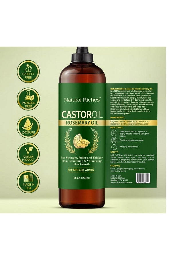 Natural Riches Natural Riches Castor Oil with Rosemary Oil, 8 fl oz, For Stronger, Fuller and Thicker Hair Growth Handcraft Blends Organic Castor Oil with Rosemary Oil Premium Grade hair treatment  - Image 2