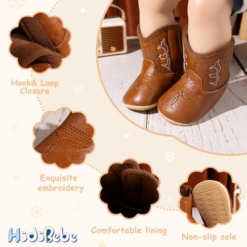 HsdsBebe Baby Boys Girls Western Cowboy Boots Infant Moccasins High Top Booties Toddler Soft Sole Non-Slip First Walker Crib Shoes(ZZY3166 brown,3) - Image 5