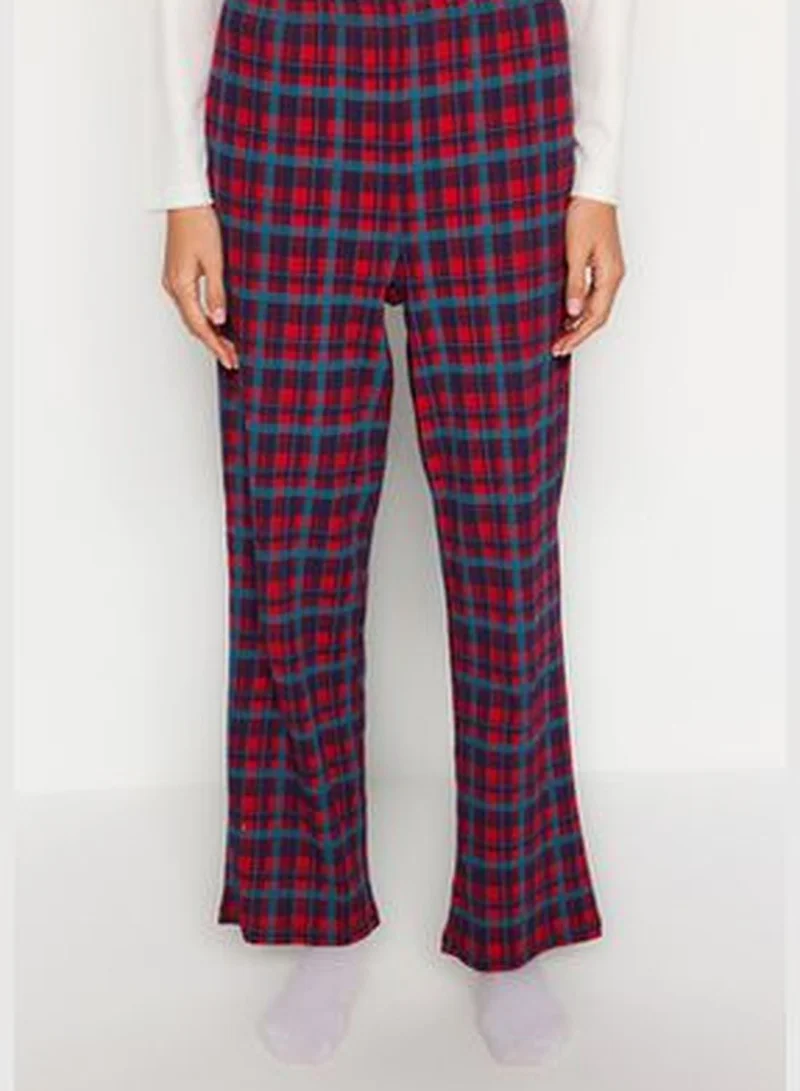 trendyol White Premium Plaid T-shirt-Pants and Knitted Pajamas Set THMAW24PT00228