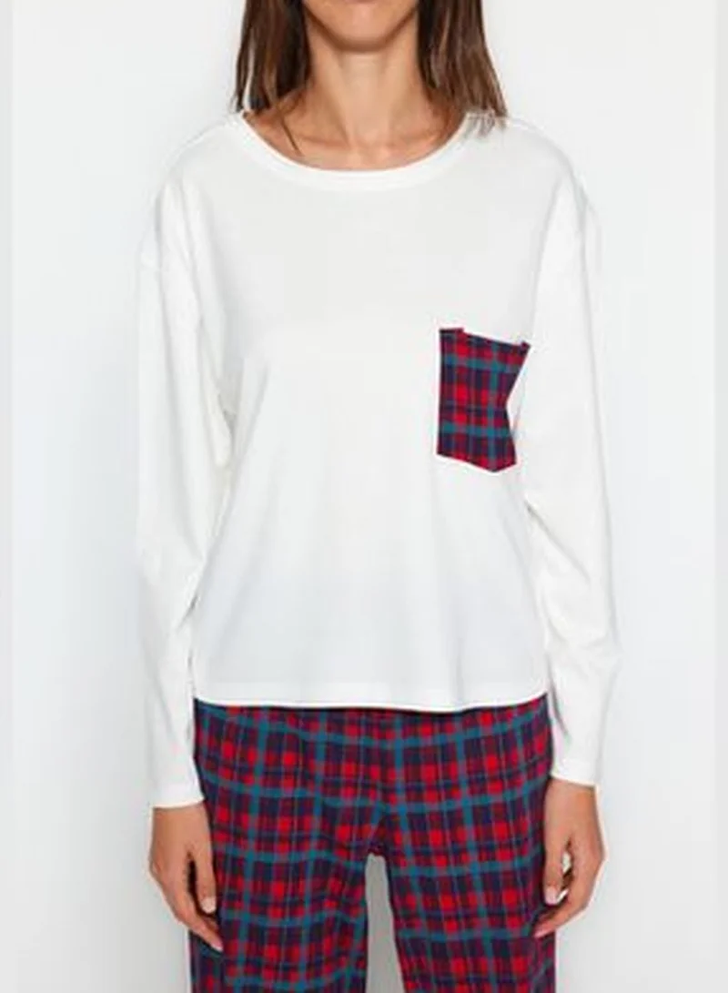 trendyol White Premium Plaid T-shirt-Pants and Knitted Pajamas Set THMAW24PT00228