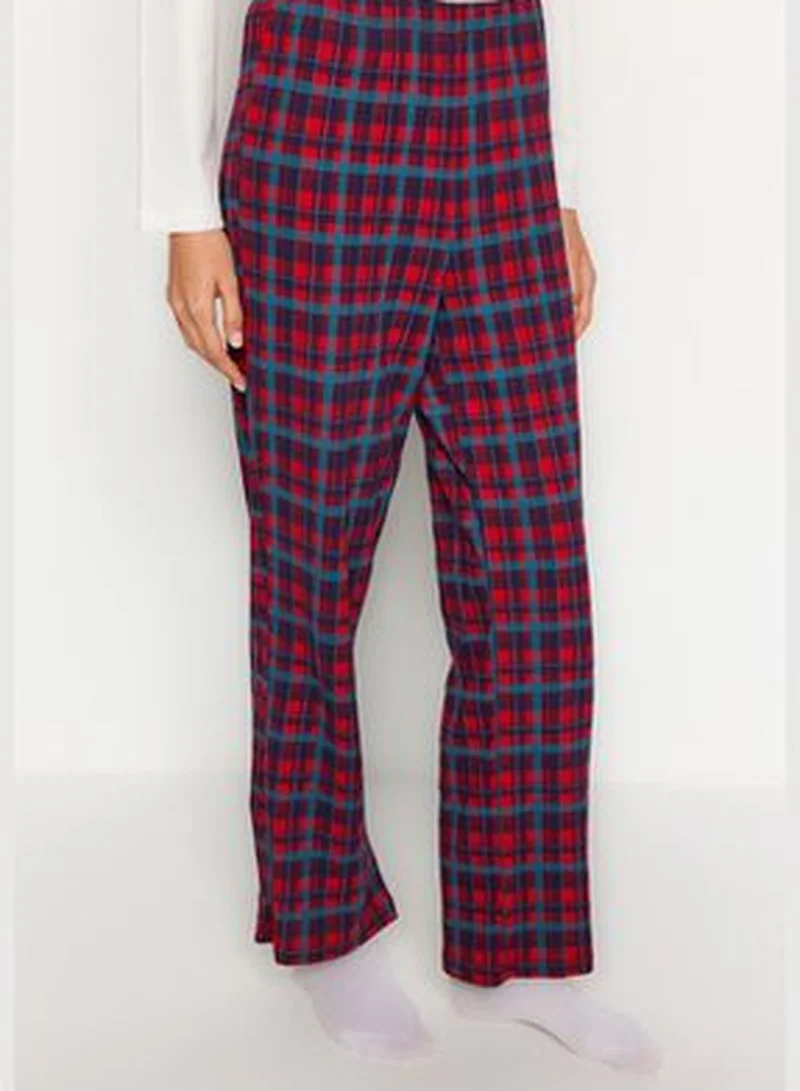 trendyol White Premium Plaid T-shirt-Pants and Knitted Pajamas Set THMAW24PT00228