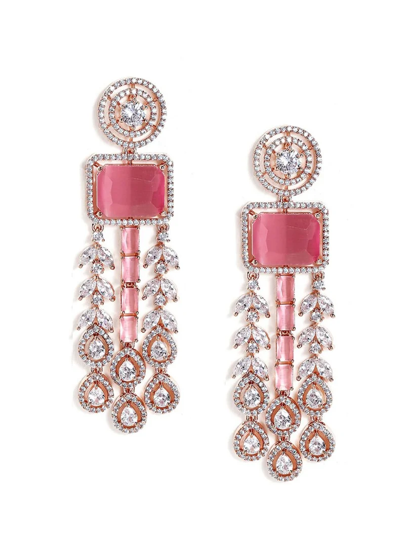 Priyaasi Rose American Diamond-Stone Studded  Beaded Square Drop Earrings