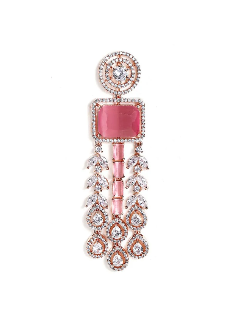 Priyaasi Rose -Stone Studded Beaded Square Drop Earrings