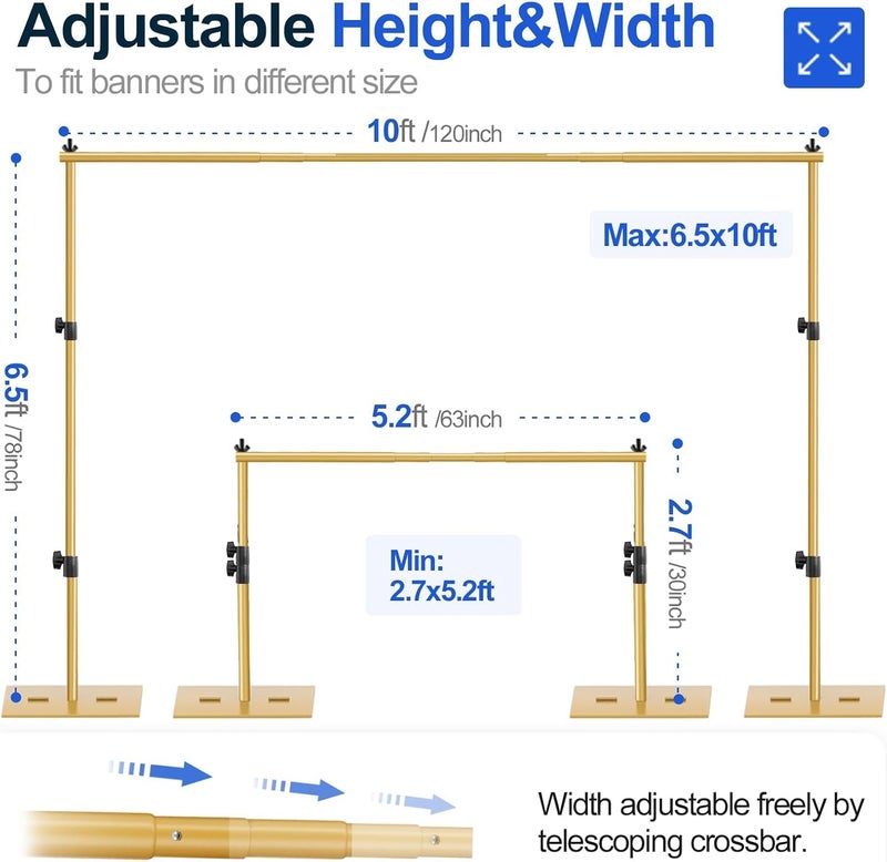 EMART Heavy Duty Backdrop Stand, 6.5x10ft/ 2x3m Adjustable Background Support System Kit with Steel Base for Photography, Photo Video Studio, Parties, Wedding - Gold - Image 2