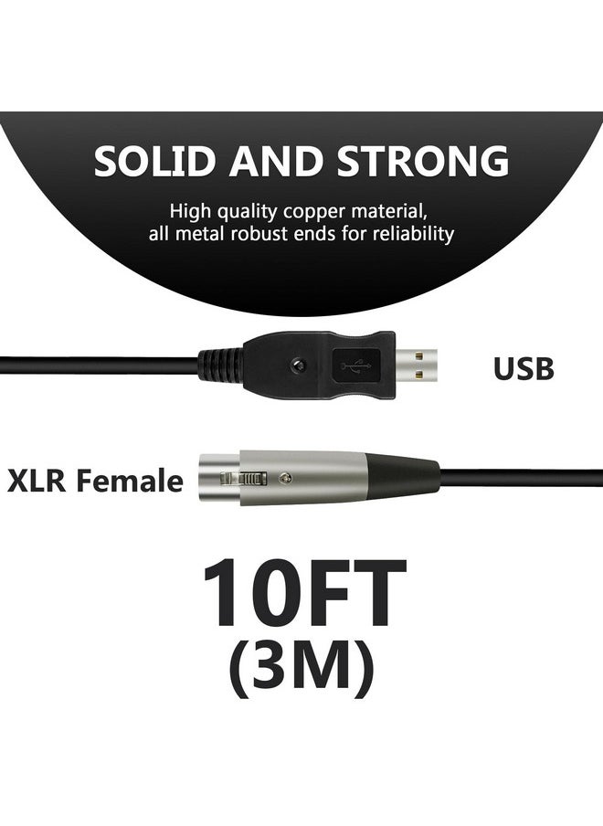 Geekria Geekria for Creators USB to XLR Female Microphone Cable 10 ft / 3 M, Compatible with FIFINE K688, AmpliGame AM8, Shure MV7, Samson Technologies Q2U, Rode PodMic, Balanced Mic Cord (Black)  - Image 2