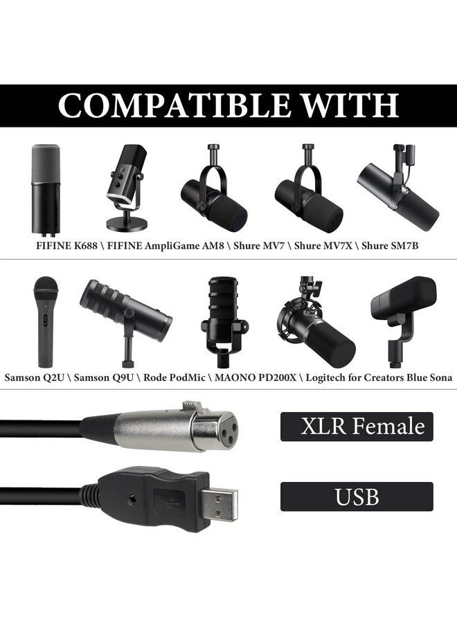 Geekria Geekria for Creators USB to XLR Female Microphone Cable 10 ft / 3 M, Compatible with FIFINE K688, AmpliGame AM8, Shure MV7, Samson Technologies Q2U, Rode PodMic, Balanced Mic Cord (Black)  - Image 3