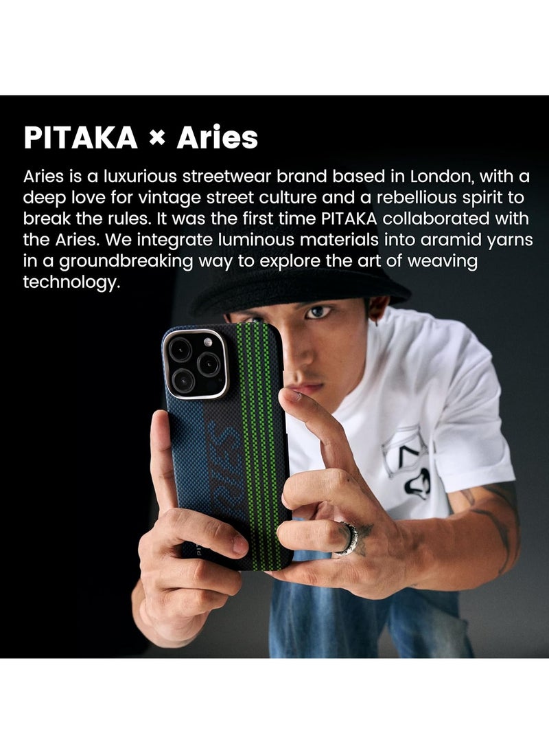 PITAKA - pitaka for iPhone 15 Pro Max Case Compatible with MagSafe, Thin & Light Case iPhone 15 Pro Max with a Caseless Feel, Glow in The Dark, 1500D Aramid Fiber Woven Luminous Tactile Woven Case - Credit card - Image 1