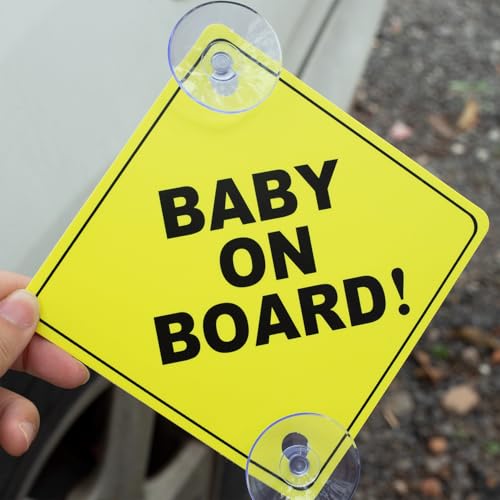Auconda 2PCS Baby On Board Signs with Suction Cups, 5"x5" Reusable Baby Safety Warning Decal for Car Windows - Image 2