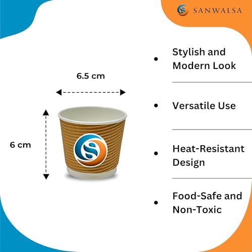 SANWALSA [150 ml, 25 Count, Brown Disposable Ripple Paper Cups | Eco-Friendly & Heat-Resistant Cups for Wedding, Party, Picnic, Cafes | Ideal for Tea, Coffee, Juice & Water - Image 2
