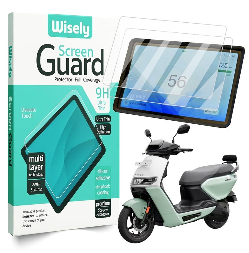 Wisely Pack 2 - Premium Screen Guard for Ather Rizta EV Scooter (7-inch) - Touch Display Digital Meter Protector - HD Clear, Full Cover - Easy Installation Kit - Speedometer Scooty Accessories - Image 1