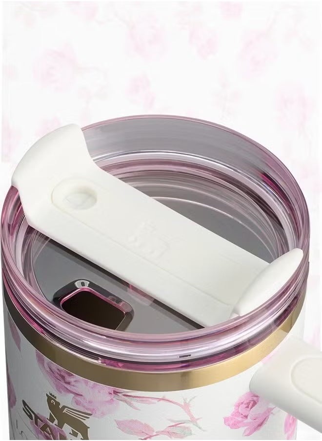 Stanley - Love Shack Fancy H2.0 Flow State 40oz Cortex Tumbler, Stainless Steel Vacuum Insulated Quencher with Lid, Straw, and Stopper, Ideal for Water and Iced Tea, Keeps Drinks Cold, Presented in Elegant Gift-Ready Packaging PINK - Image 1