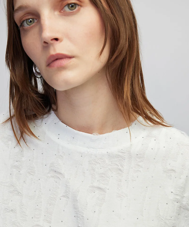 Ipekyol Jacquard T-Shirt with Rhinestones