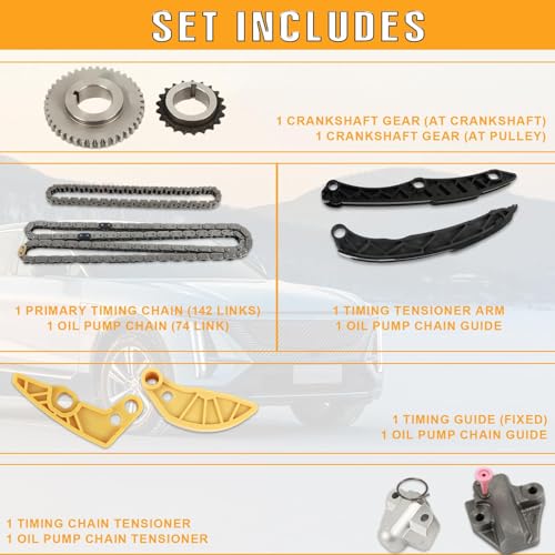cycwer 24321-2G111 Timing Chain Kit - Fit for 2011-2018 Optima Sorento Sportage 2.0L 2.4L, Engine Timing Chain Kit with Guide Tensioner Crankshaft Gear Replace# 24322-2G350 23121-2GGA1 - Image 3