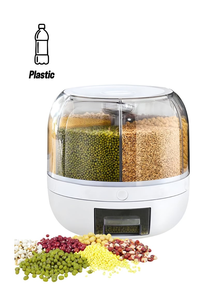 BORTONY - Rice Dispenser 6-Grid Rice Storage Container Rice Grain Storage Container Rotating Food Container Bucket One-Click Round Rice Output for Grains Snacks Dog Food Coffee Beans size 23x 23 cm - Image 1
