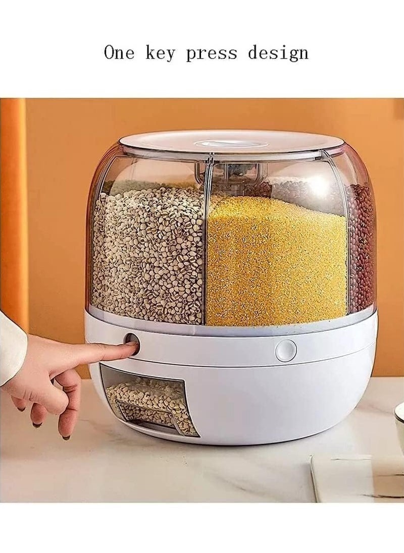 BORTONY - Rice Dispenser 6-Grid Rice Storage Container Rice Grain Storage Container Rotating Food Container Bucket One-Click Round Rice Output for Grains Snacks Dog Food Coffee Beans size 23x 23 cm - Image 1