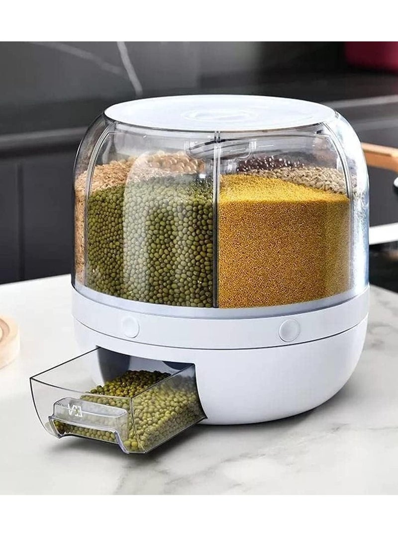 BORTONY - Rice Dispenser 6-Grid Rice Storage Container Rice Grain Storage Container Rotating Food Container Bucket One-Click Round Rice Output for Grains Snacks Dog Food Coffee Beans size 23x 23 cm - Image 1