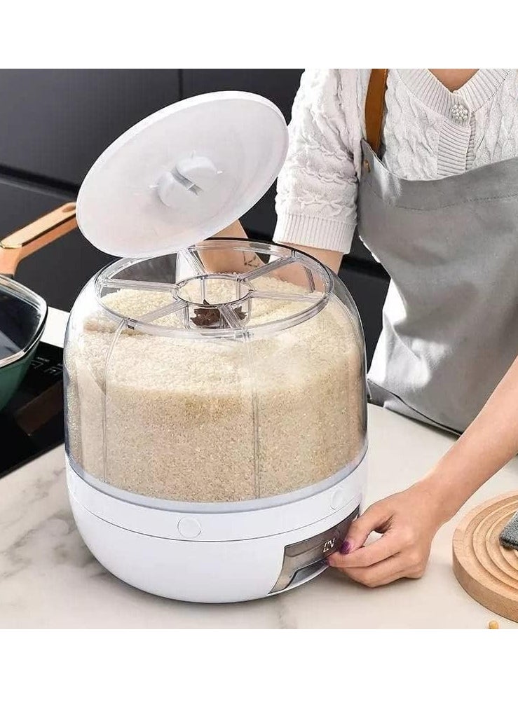 BORTONY - Rice Dispenser 6-Grid Rice Storage Container Rice Grain Storage Container Rotating Food Container Bucket One-Click Round Rice Output for Grains Snacks Dog Food Coffee Beans size 23x 23 cm - Image 1