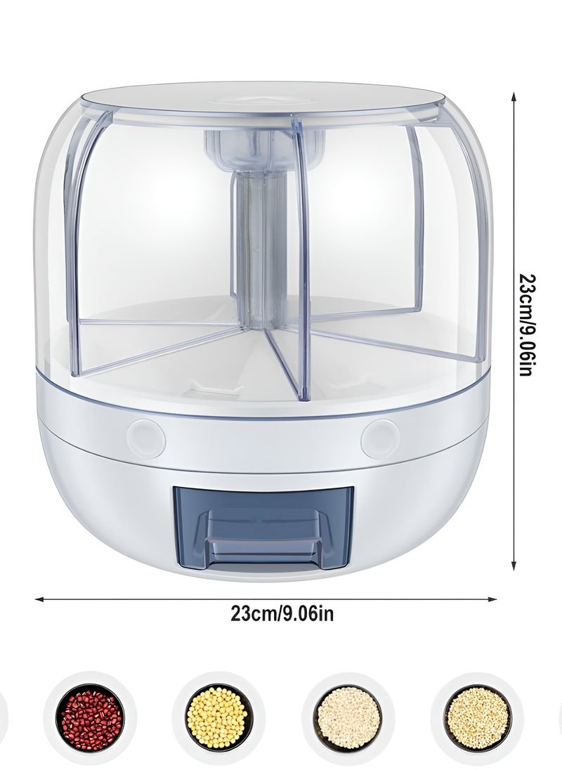 BORTONY - Rice Dispenser 6-Grid Rice Storage Container Rice Grain Storage Container Rotating Food Container Bucket One-Click Round Rice Output for Grains Snacks Dog Food Coffee Beans size 23x 23 cm - Image 1