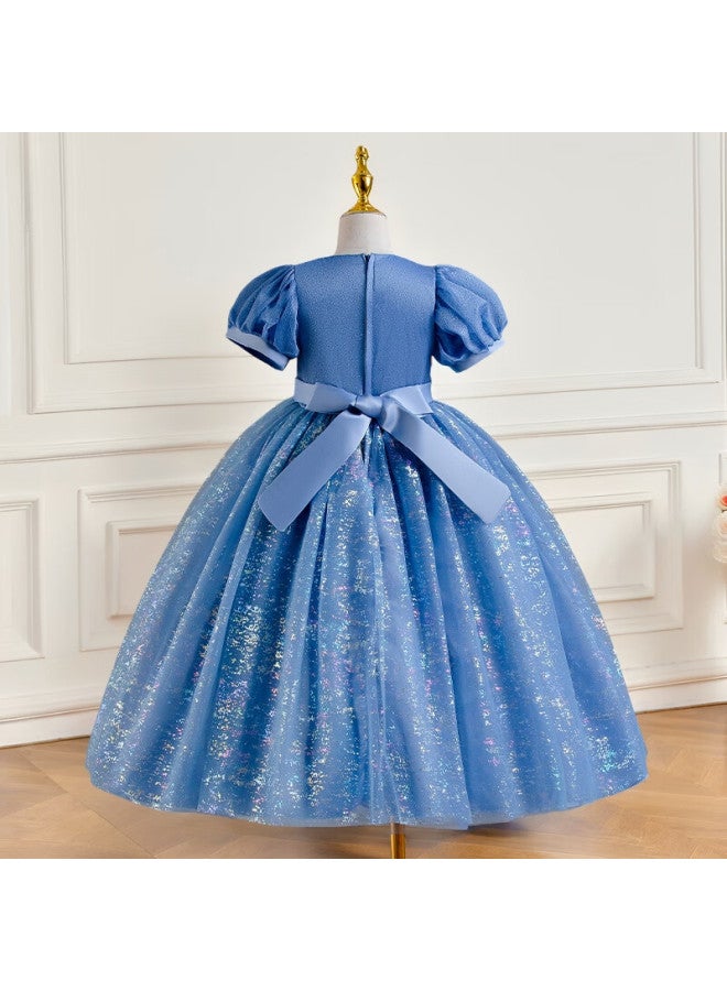 Luobobeibei Girls' Blue Long Dress Children'S Princess Dress Wedding Host Performance Costume Blue 130 - Image 3