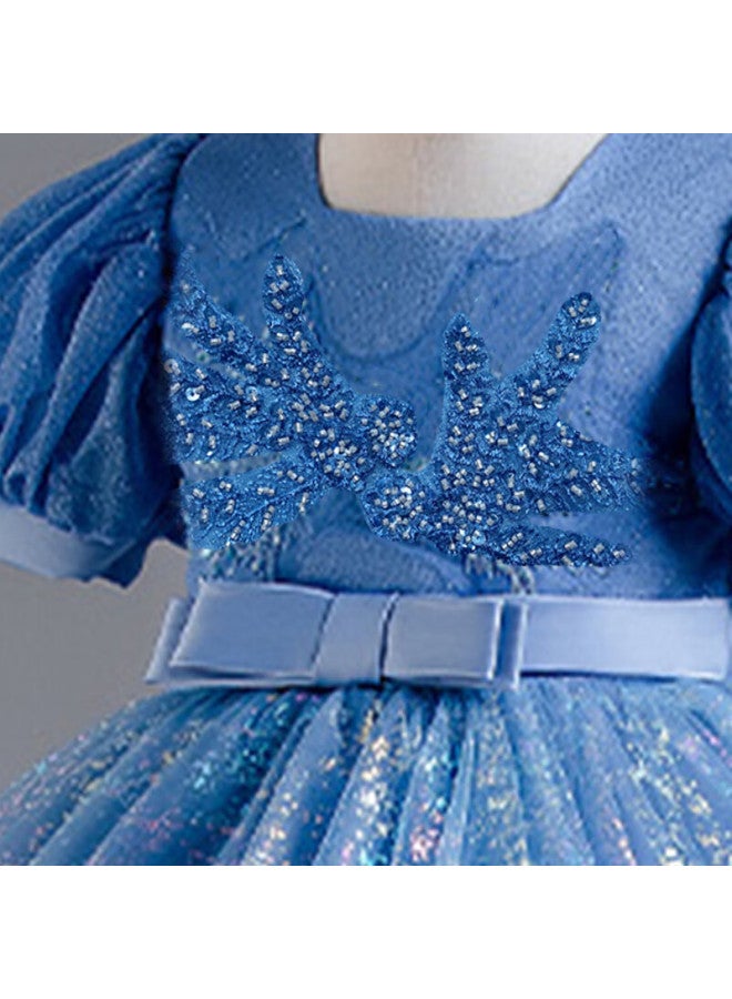 Luobobeibei Girls' Blue Long Dress Children'S Princess Dress Wedding Host Performance Costume Blue 130 - Image 4