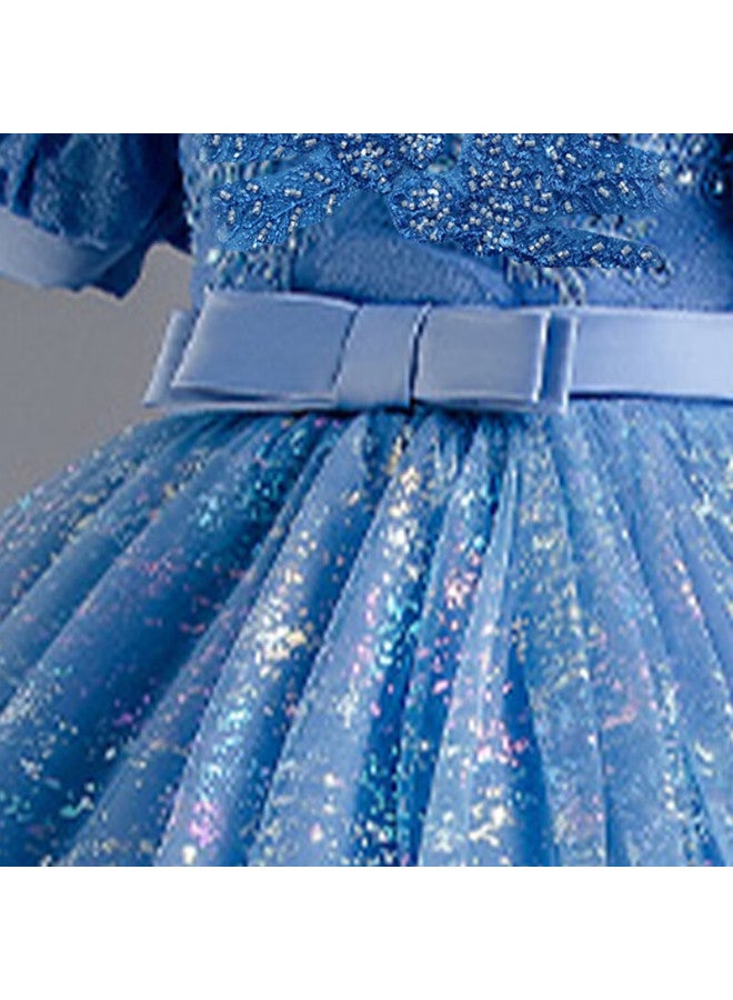 Luobobeibei Girls' Blue Long Dress Children'S Princess Dress Wedding Host Performance Costume Blue 130 - Image 5