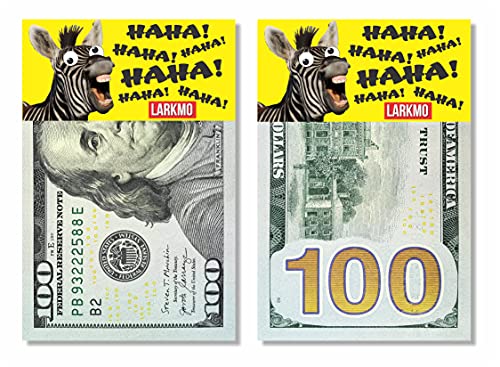 Larkmo The Pranking Zebra Funny 100 Gag Realistic One Hundred Dollar Bill Joke Office Prank for Men Women Children Great Practical Joke Kit of 50 Pieces - Image 1