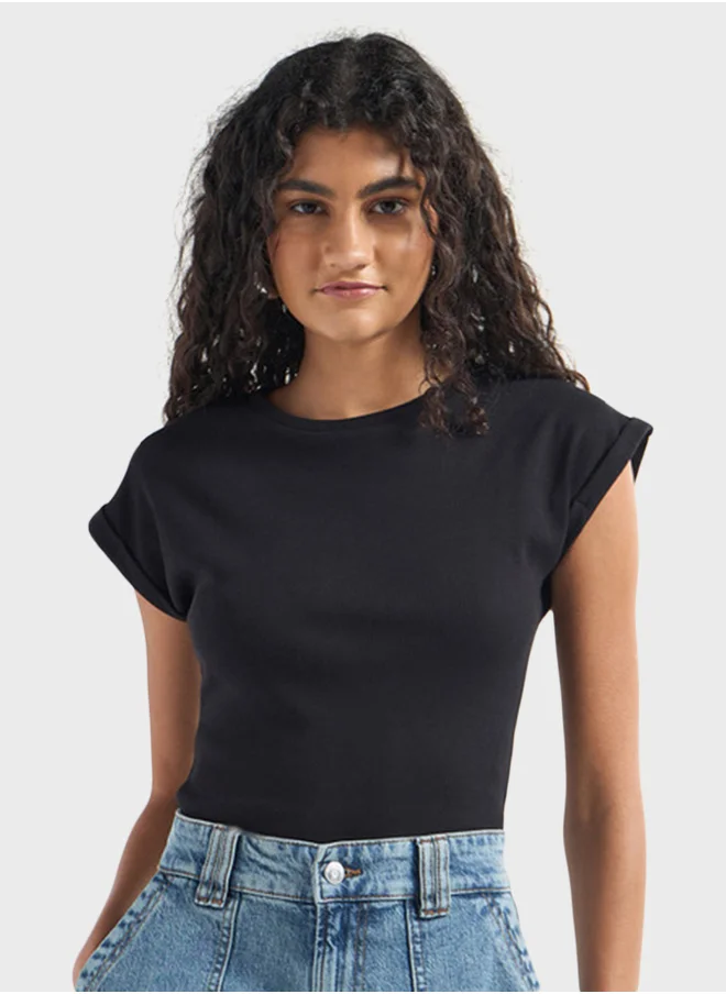 فاف Ribbed Crew Neck Extended Bodysuit