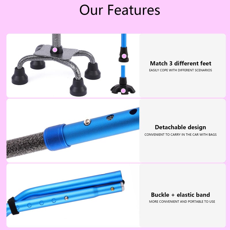 LIXIANG Quad Cane,Walking Cane with 4-Pronged Base for Extra Stability,Foam Padded Offset Handle for Soft Grip,Works for Right or Left Handed Men or Women - Image 5