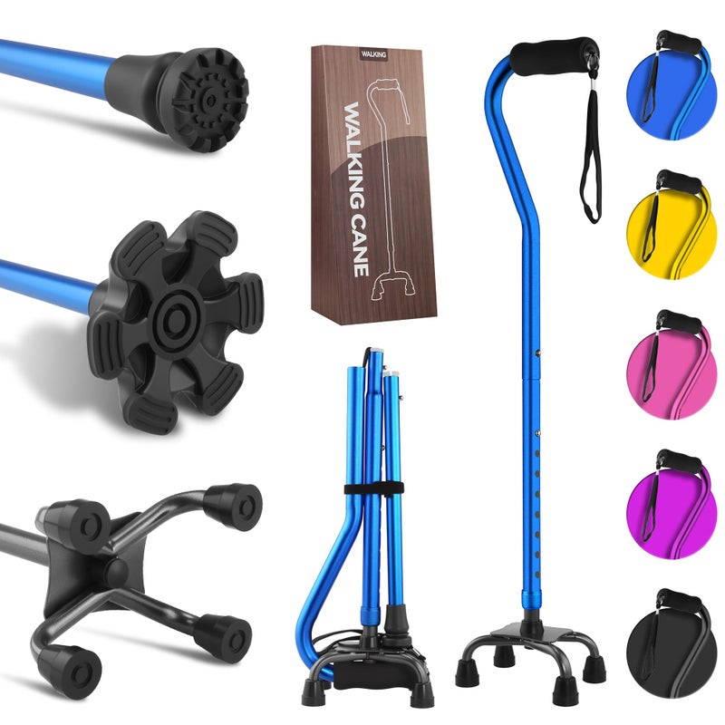 LIXIANG Quad Cane,Walking Cane with 4-Pronged Base for Extra Stability,Foam Padded Offset Handle for Soft Grip,Works for Right or Left Handed Men or Women - Image 1