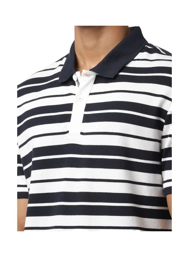 Jockey White & Navy US93 Men Super Combed Cotton Rich Striped Polo T Shirt for Men | Best Price UAE