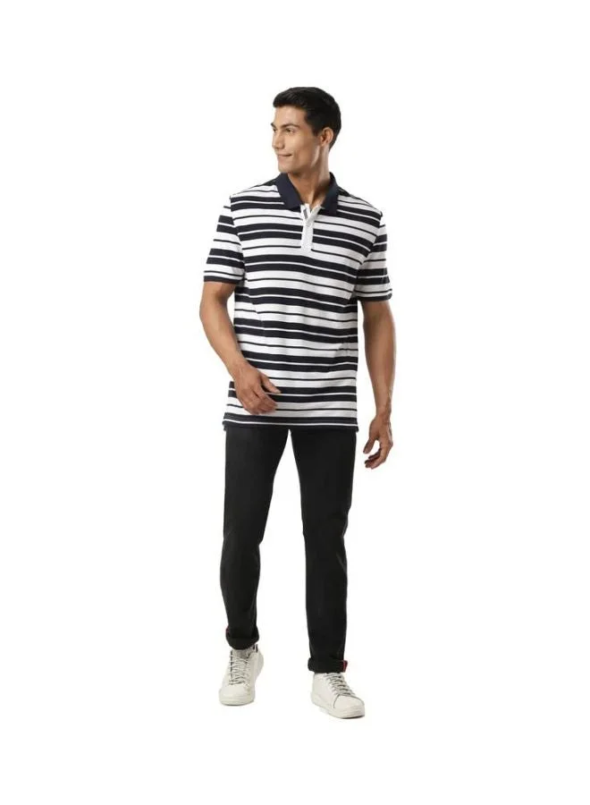 Jockey White & Navy US93 Men Super Combed Cotton Rich Striped Polo T Shirt for Men | Best Price UAE