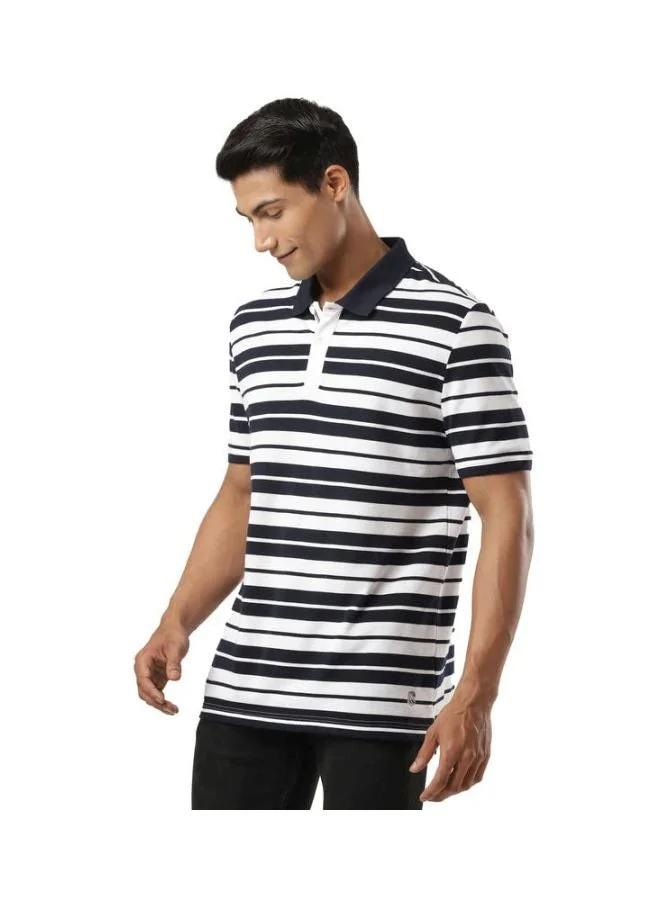 Jockey White & Navy US93 Men Super Combed Cotton Rich Striped Polo T Shirt for Men | Best Price UAE