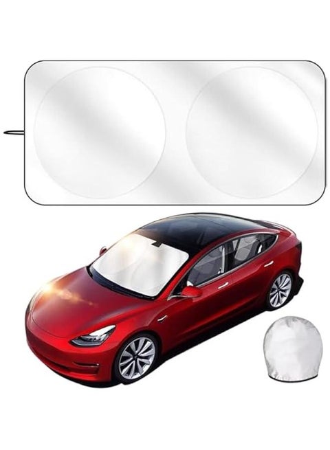 Car Windshield Sun Shade with Storage Pouch, Foldable Reflector Automotive Front Window Sunshade Cover, UV Rays and Sun Heat Protection, Suitable for Most Car, Truck, SUV (63''×33.46'')