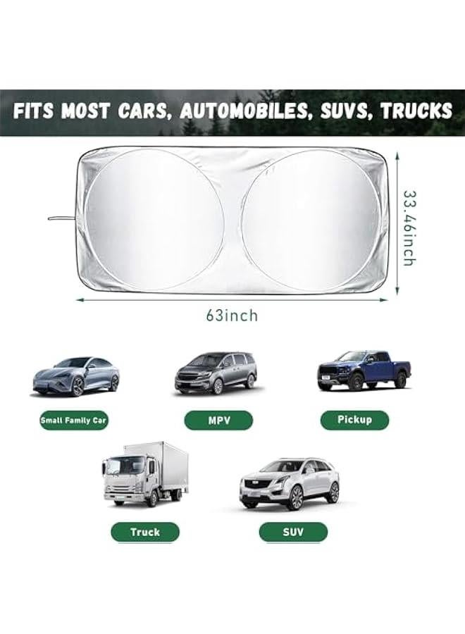 HOOKOR Car Windshield Sun Shade with Storage Pouch, Foldable Reflector Automotive Front Window Sunshade Cover, UV Rays and Sun Heat Protection, Suitable for Most Car, Truck, SUV (63''×33.46'') - Image 2