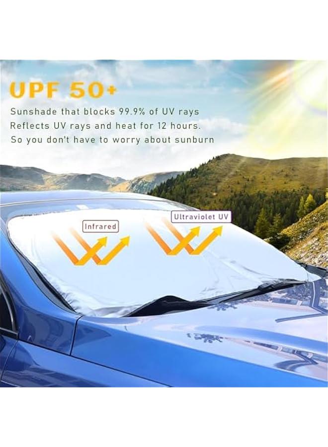 HOOKOR Car Windshield Sun Shade with Storage Pouch, Foldable Reflector Automotive Front Window Sunshade Cover, UV Rays and Sun Heat Protection, Suitable for Most Car, Truck, SUV (63''×33.46'') - Image 3