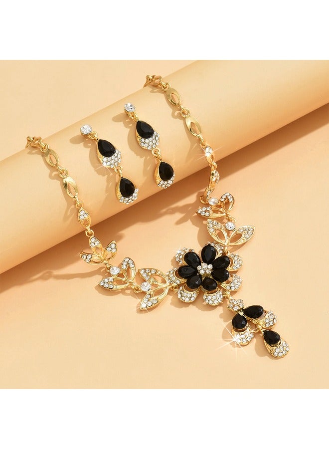 Zeemey 1 Pair Dangle Earrings +1 Pc Necklace With Pretty Flower Design Copper 14K Gold Plated Jewelry Set zirconia Inlaid For Women - Image 2