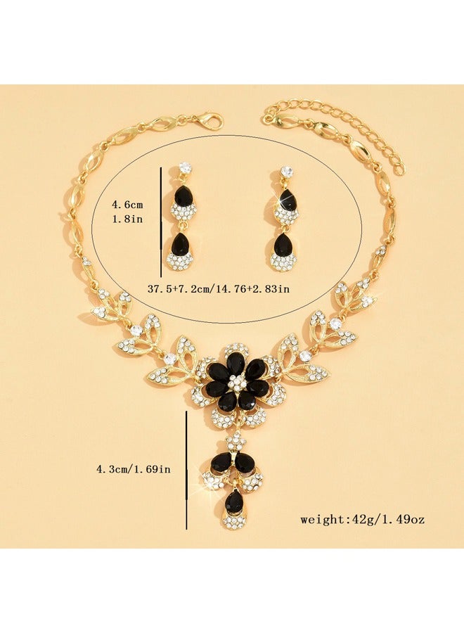 Zeemey 1 Pair Dangle Earrings +1 Pc Necklace With Pretty Flower Design Copper 14K Gold Plated Jewelry Set zirconia Inlaid For Women - Image 3