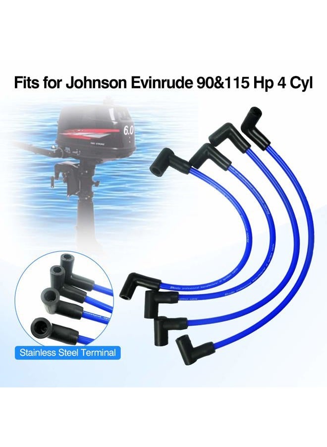 Nahntaipy 4 Wire Set Marine Spark Plug Wire Lead, Fits for Johnson Evinrude 90 115 HP, Outboard Engines OE Replacement 18-8839 9-28092, Premium Ignition Spark Plug Wire Set - Image 3