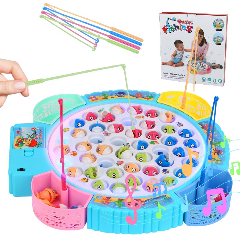 QuadPro Magnetic Fishing Games Set Educational Toddler Kids Fishing Toys 45 Fish 8 Poles Rotating Board with Music LED Ideal Go Fish Toy for Fun - Image 3