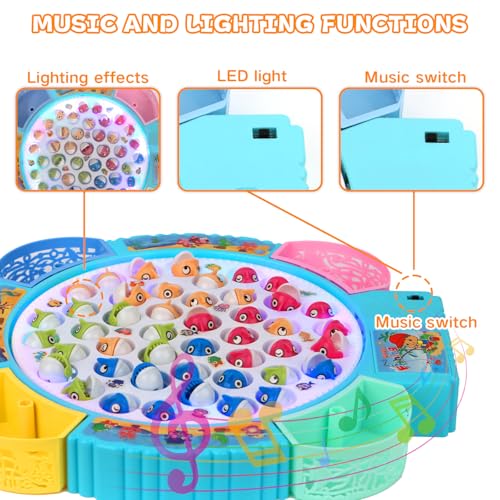 QuadPro Magnetic Fishing Games Set Educational Toddler Kids Fishing Toys 45 Fish 8 Poles Rotating Board with Music LED Ideal Go Fish Toy for Fun - Image 5