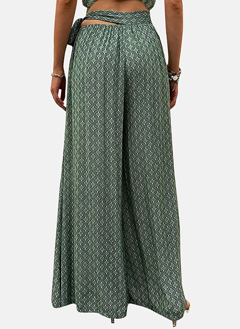 YUNIQEE Green Printed Wide Leg Palazzos