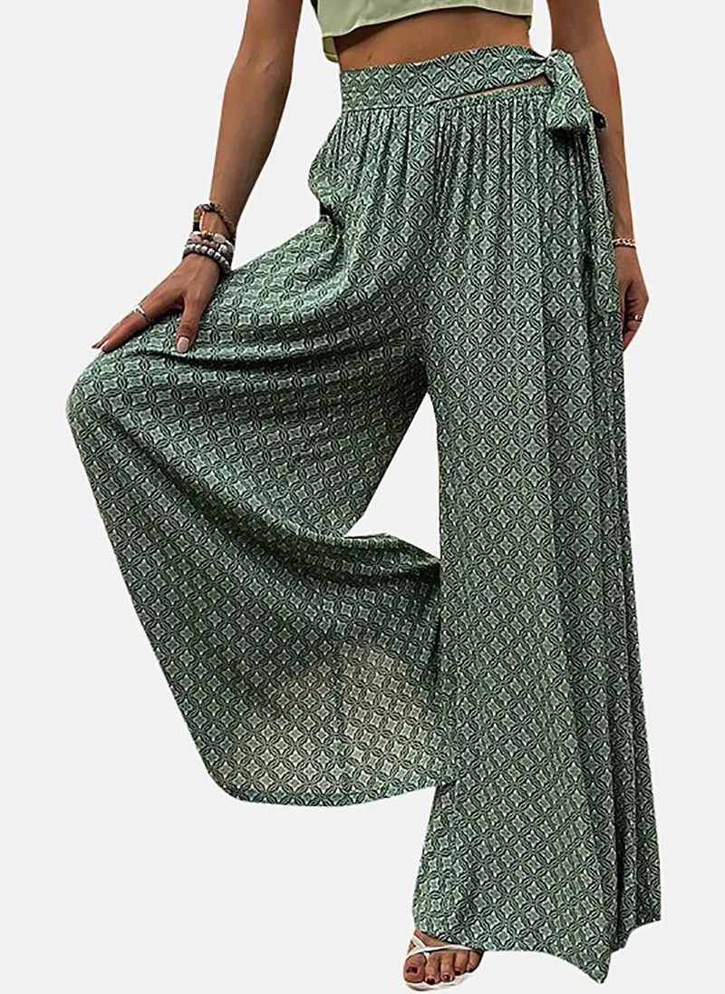 YUNIQEE Green Printed Wide Leg Palazzos