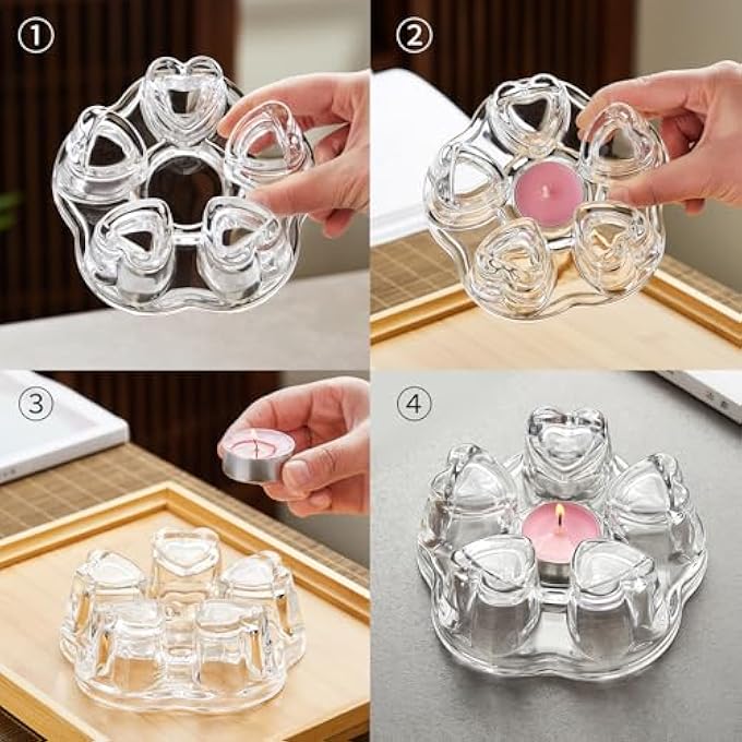 ريحني قاعدة تسخين إبريق الشاي الزجاجي على شكل قلب مصنوعة من الكريستال لتسخين أباريق الشاي والأكواب بتصميم أنيق لمحبي الشاي والقهوة - Image 3