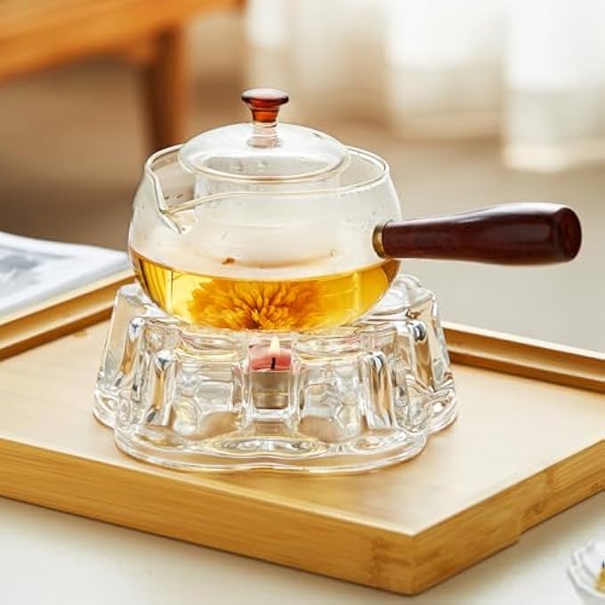 ريحني قاعدة تسخين إبريق الشاي الزجاجي على شكل قلب مصنوعة من الكريستال لتسخين أباريق الشاي والأكواب بتصميم أنيق لمحبي الشاي والقهوة - Image 5