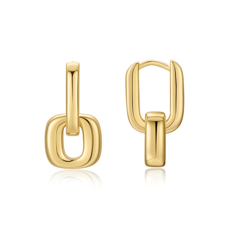 FRUMOS 18K Gold Plated U-Link Drop Earrings for Women, Geometric Chain Earrings with 925 Sterling Silver Posts, Bold Minimalist Statement Earrings - Image 1
