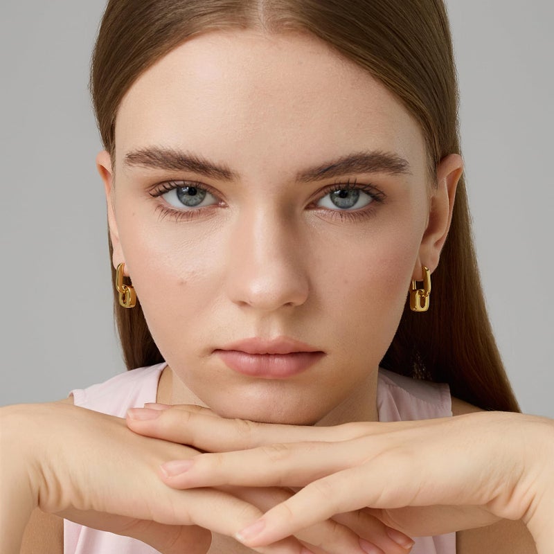 FRUMOS 18K Gold Plated U-Link Drop Earrings for Women, Geometric Chain Earrings with 925 Sterling Silver Posts, Bold Minimalist Statement Earrings - Image 4