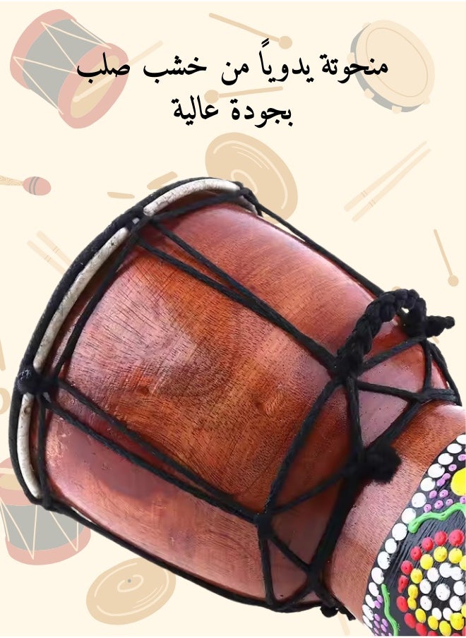 Handmade African Drum for Kids and Adults - Walnut Wood and Hand-Painted - 6 Inches  - Image 3