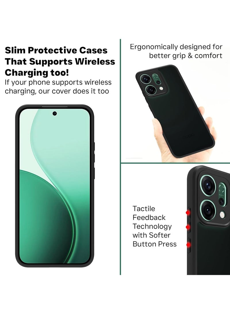 غطاء حافظة مقاوم للصدمات مصنوع من مادة البولي كربونات الصلبة وإطار من مادة TPU الناعمة باللون الأسود غير اللامع وغطاء واقٍ رفيع متوافق مع Oppo Reno 14  ( اسود ) - Image 2