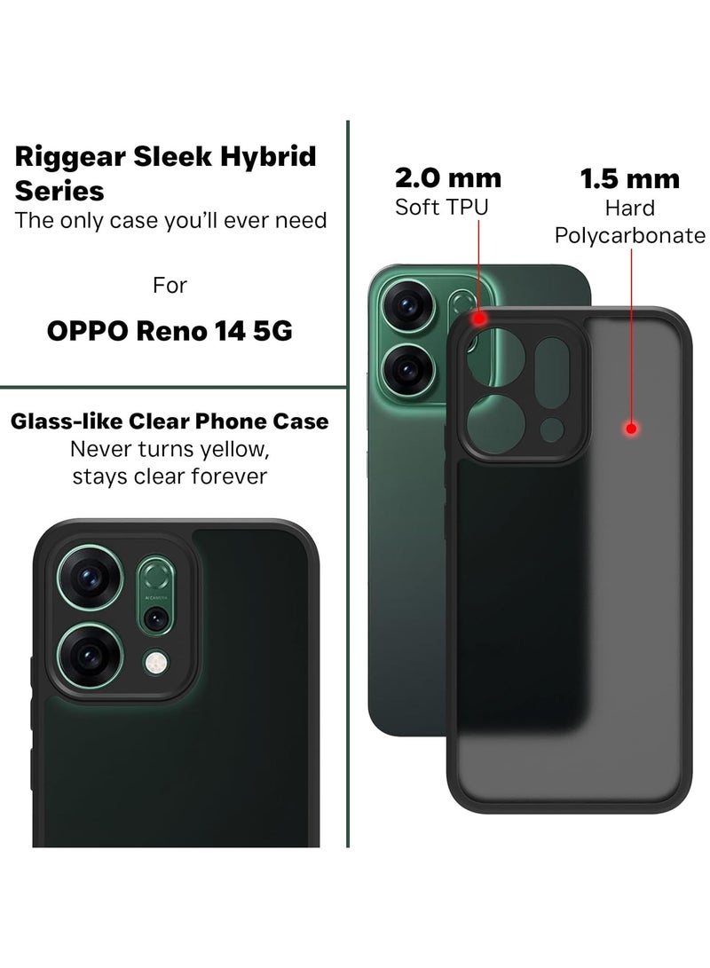 غطاء حافظة مقاوم للصدمات مصنوع من مادة البولي كربونات الصلبة وإطار من مادة TPU الناعمة باللون الأسود غير اللامع وغطاء واقٍ رفيع متوافق مع Oppo Reno 14  ( اسود ) - Image 5