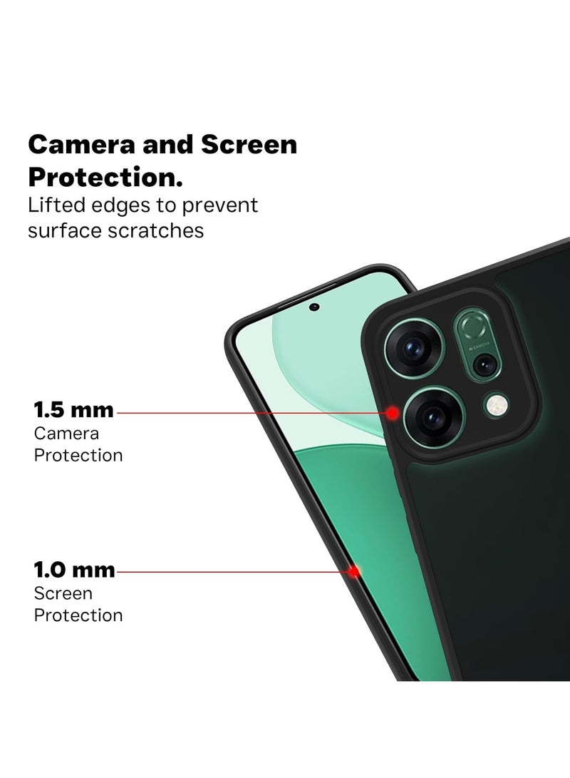 غطاء حافظة مقاوم للصدمات مصنوع من مادة البولي كربونات الصلبة وإطار من مادة TPU الناعمة باللون الأسود غير اللامع وغطاء واقٍ رفيع متوافق مع Oppo Reno 14  ( اسود ) - Image 3